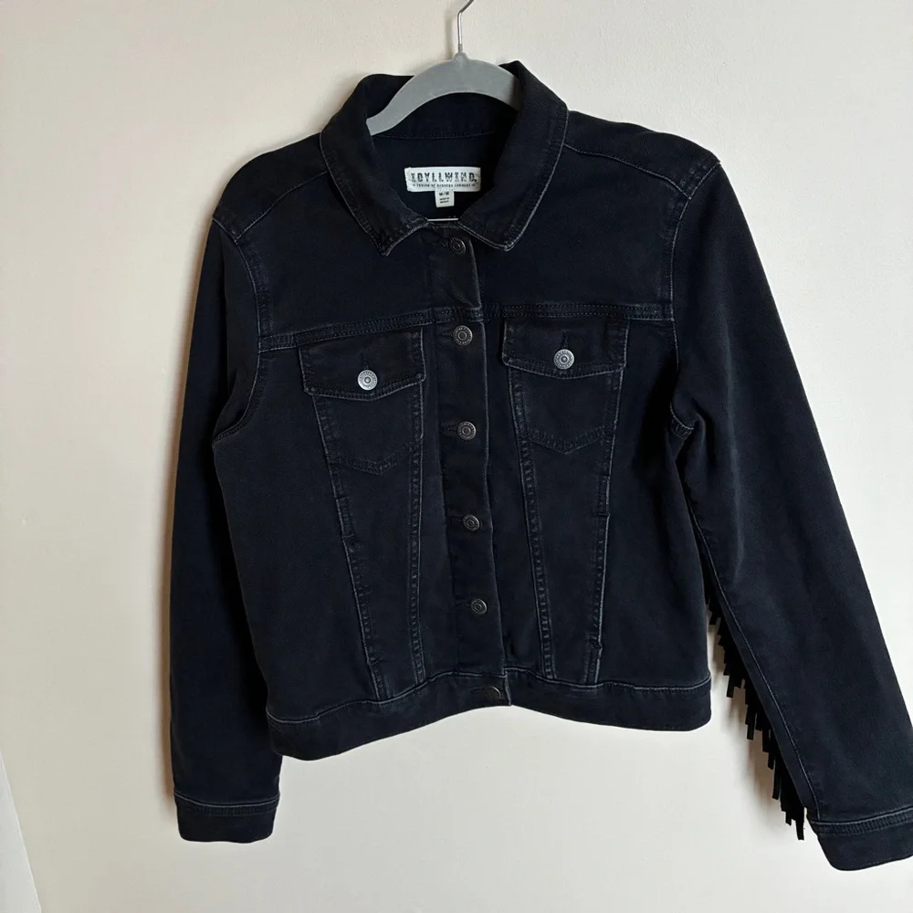 Idyllwind Outlaw Western Leather Fringe Jean Denim Jacket Black - Picture 2 of 8